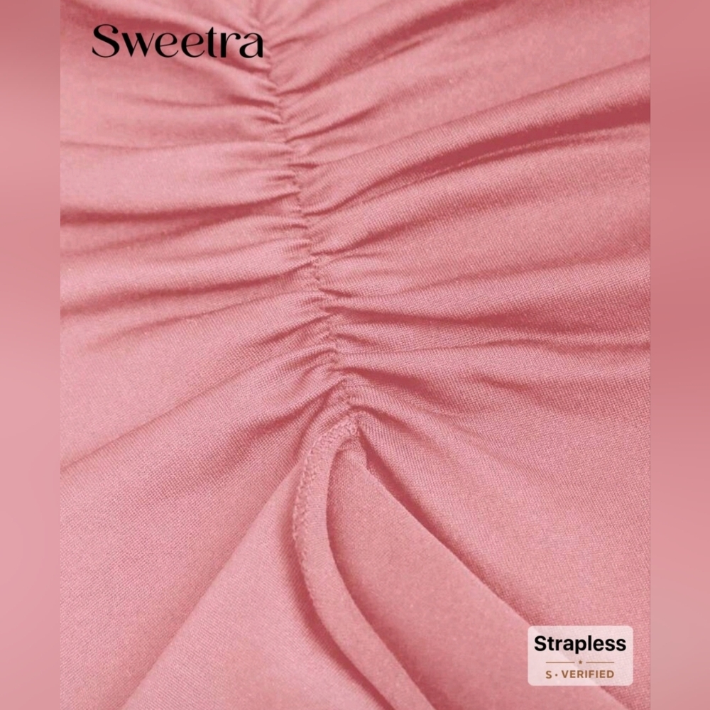 Strapless Pink Ruffle Dress - Picture 4 of 8
